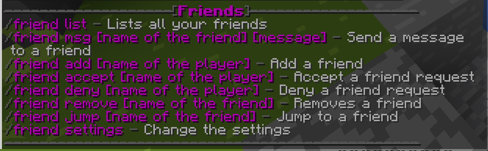 The help text of the ingame /friend command.